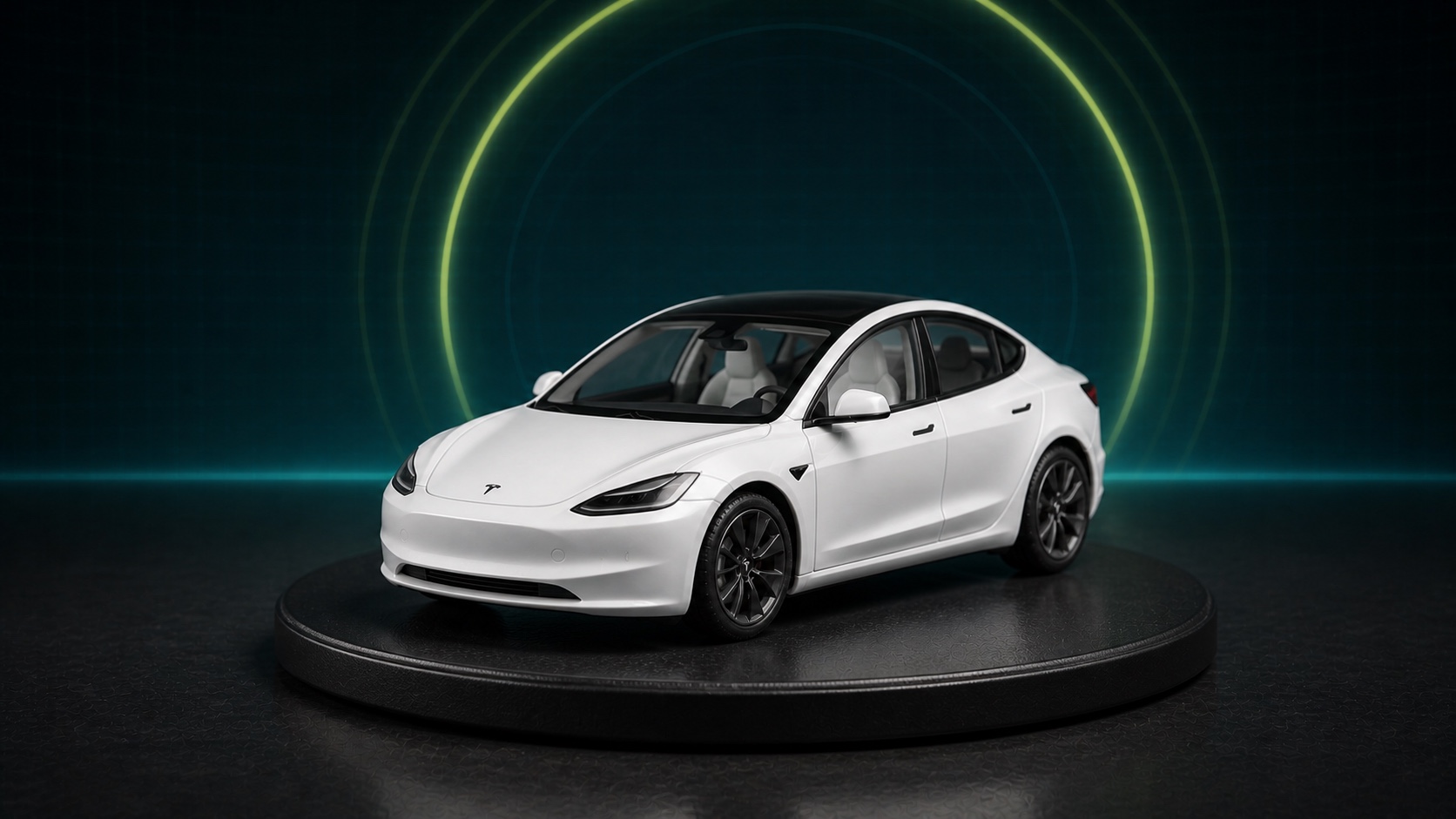 Maket estetiğinde beyaz 2024 Tesla Model 3 Long Range